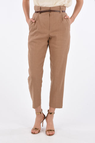 Pantaloni a Una Pince a Vita Alta con Cinturino in Pelle