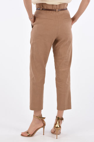 Pantaloni a Una Pince a Vita Alta con Cinturino in Pelle