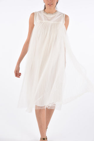 Vestito Plissè Smanicato in Tulle 