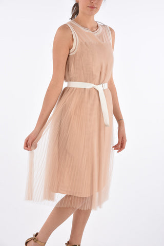 Tulle Accordion Dress with Belt