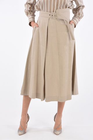 Jetted Pocket Draped Skirt with Belt
