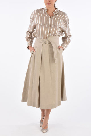 Jetted Pocket Draped Skirt with Belt