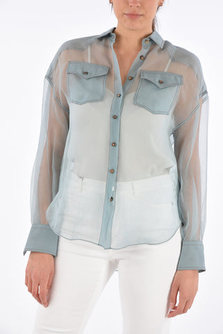 Camicia Collo Italiano in Seta con Tasche a Toppa