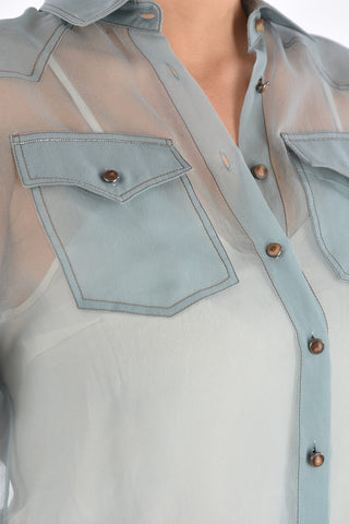 Camicia Collo Italiano in Seta con Tasche a Toppa
