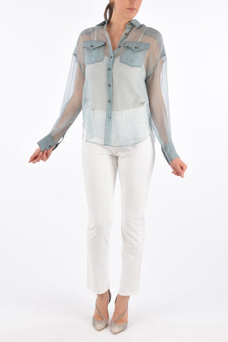 Camicia Collo Italiano in Seta con Tasche a Toppa