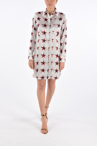Star Printed Silk UNGHIA Shirtdress with Hidden Closure