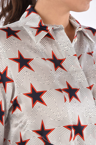 Star Printed Silk UNGHIA Shirtdress with Hidden Closure