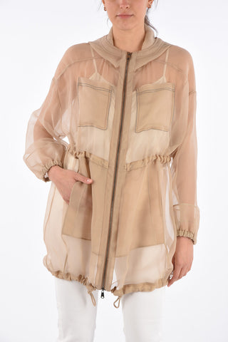 Silk Patch Pocket Hoodie with Drawstring 