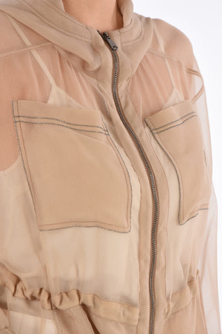 Silk Patch Pocket Hoodie with Drawstring 