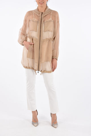 Silk Patch Pocket Hoodie with Drawstring 