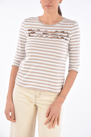 STUDIO T-Shirt Maniche ¾ AQUILA in Cotone Bayadere Striped
