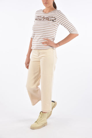 STUDIO Cotton Bayadere Striped AQUILA ¾ Sleeve T-Shirt