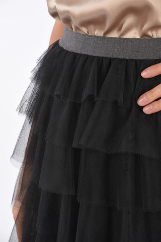 Maxi Layered Skirt with Elastic Waist Band