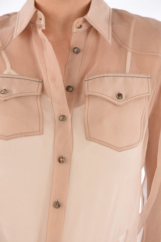 Silk Classic Collar Shirt with Patch Pockets