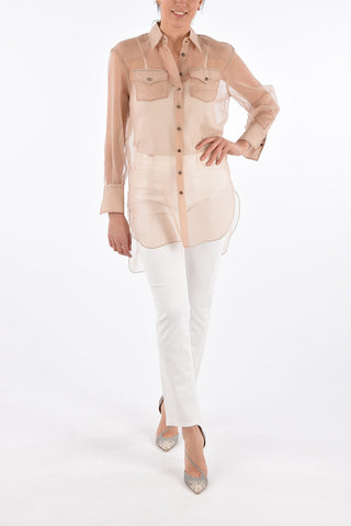 Silk Classic Collar Shirt with Patch Pockets