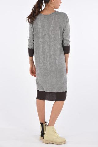 Vestito Midi a Maniche Lunghe in Cotone 