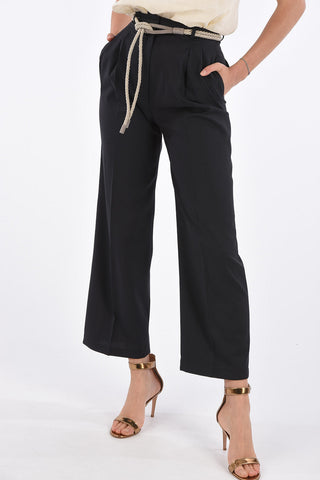 Double Pleat Palazzo Pants with Rope Belt