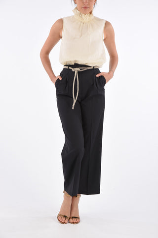 Double Pleat Palazzo Pants with Rope Belt
