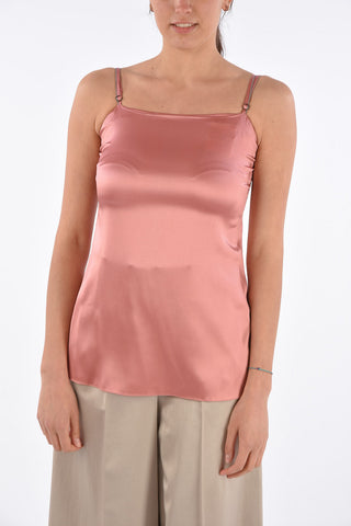 Stretch Silk Asymmetrical Top with Jewel Shoulder Straps