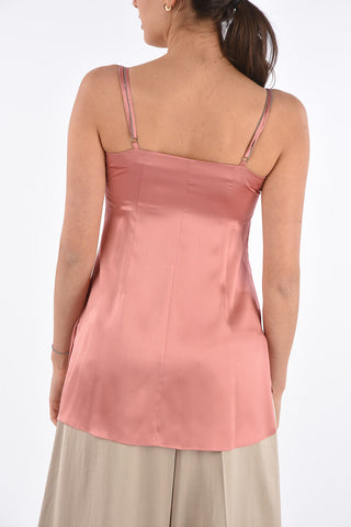 Stretch Silk Asymmetrical Top with Jewel Shoulder Straps