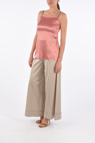 Stretch Silk Asymmetrical Top with Jewel Shoulder Straps
