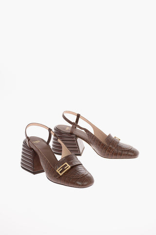 Croco Printed leather Slingbacks with Statement Heel 7 Cm