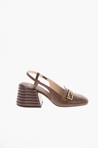 Croco Printed leather Slingbacks with Statement Heel 7 Cm