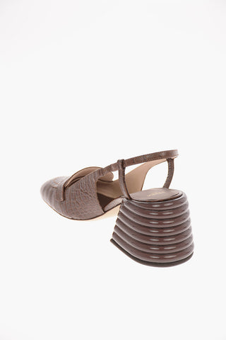 Croco Printed leather Slingbacks with Statement Heel 7 Cm
