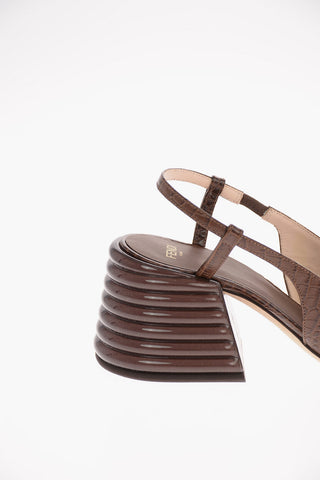 Croco Printed leather Slingbacks with Statement Heel 7 Cm