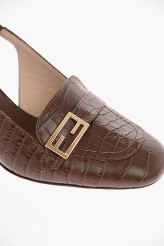 Croco Printed leather Slingbacks with Statement Heel 7 Cm