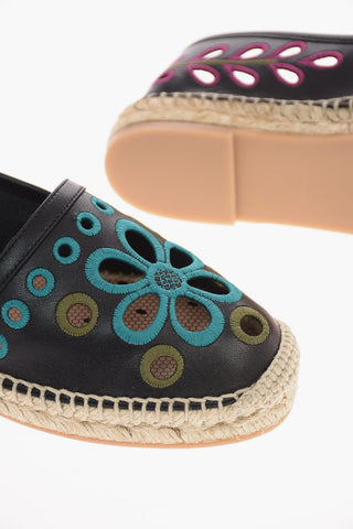 Soft Leather Espadrillas with Floral Embroidery