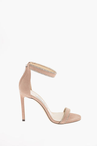 Suede DOCHAS Ankle-Strap Sandals with Jewel Application 10 Cm