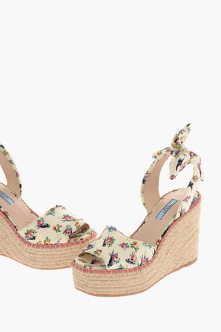 Floral Printed Lace Up Wedges 11 cm