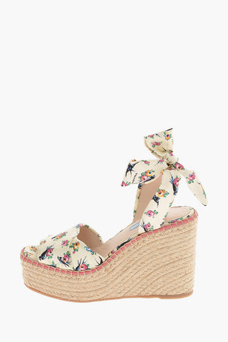 Floral Printed Lace Up Wedges 11 cm