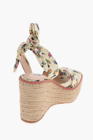Floral Printed Lace Up Wedges 11 cm