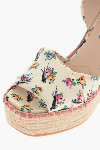 Floral Printed Lace Up Wedges 11 cm