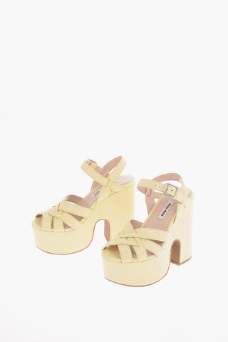 Braided Leather Platform Sandals 13 Cm