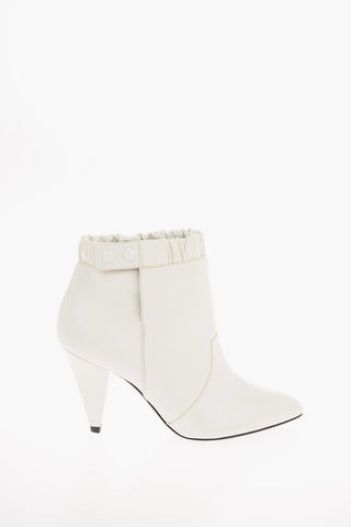 Leather Point Toe Ankle Boots with Cone Heel 10 Cm
