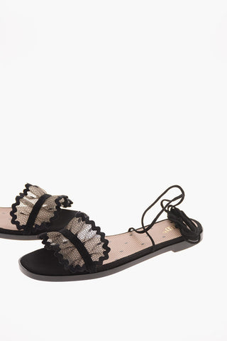 Lace Up Sandals with Tulle Detail