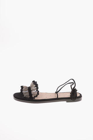 Lace Up Sandals with Tulle Detail