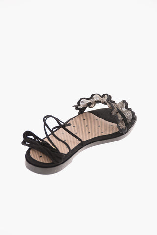 Lace Up Sandals with Tulle Detail