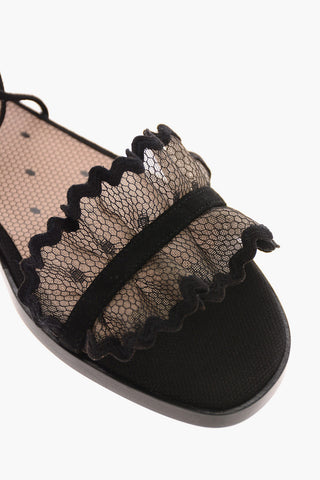 Lace Up Sandals with Tulle Detail