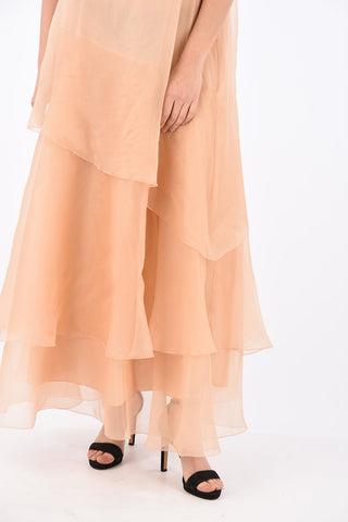 Silk Ruffle Dress with Jewel Neckline