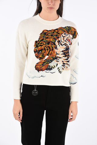 maglia girocollo con Ricamo Tigre