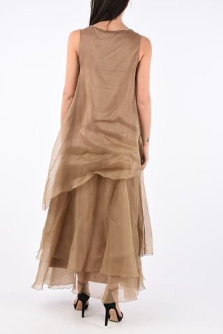 Silk Ruffle Dress with Jewel Neckline