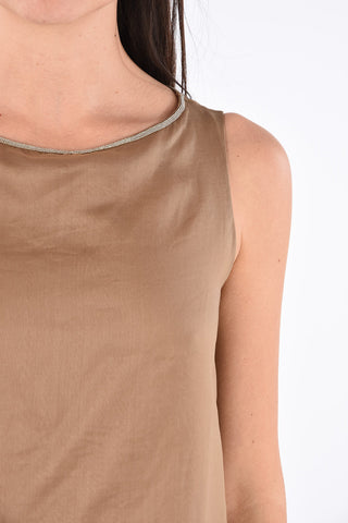 Silk Ruffle Dress with Jewel Neckline