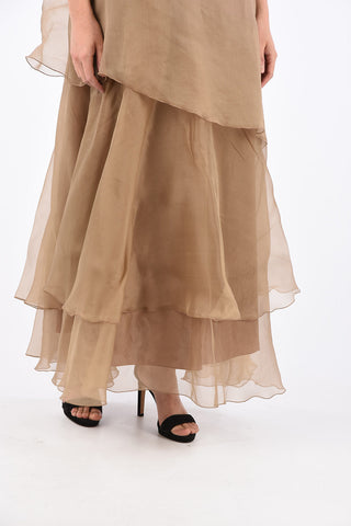 Silk Ruffle Dress with Jewel Neckline