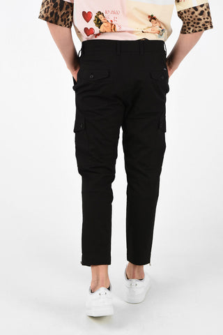 Stretch Cotton Cargo Pants with Ankle Zip