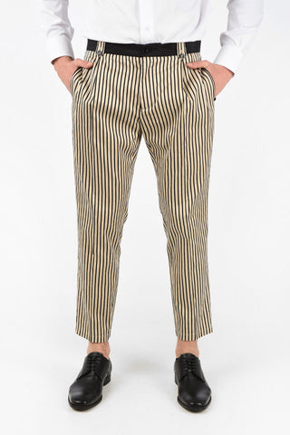 Pantaloni a Doppia Pince in Cotone e Seta Pencil Stripe 
