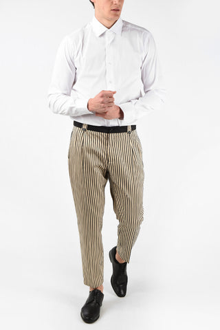 Pantaloni a Doppia Pince in Cotone e Seta Pencil Stripe 